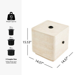 English Elm Daphne Outdoor MGO Travertine Umbrella Base with Sand Fill and Square Side Table Top N775P493676B