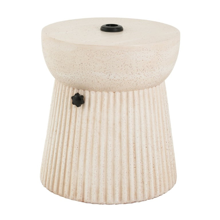 English Elm Xanthe MGO Travertine Hourglass Umbrella Base Outdoor Side Table Ribbed Patio Stand N775P493682B