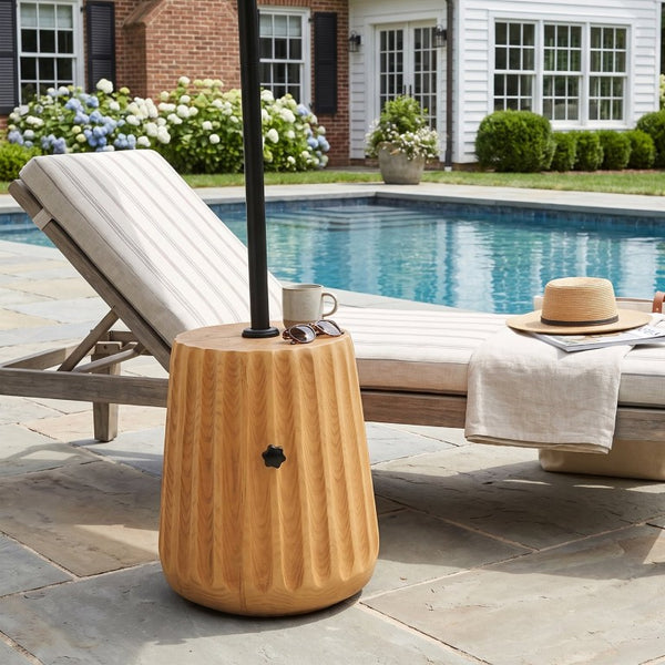English Elm Mignon Ribbed MGO Outdoor Umbrella Base with Side Table Top and Locking Knobs N775P493683W