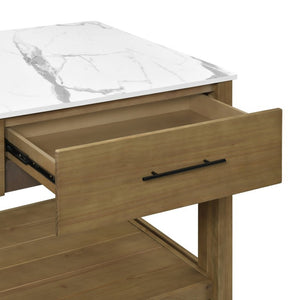 English Elm Agatha Pine Wood Kitchen Island with Marble Top Pull Out Table and Storage Shelves N775P494042W_N775P494043W