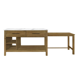 English Elm Agatha Pine Wood Kitchen Island with Marble Top Pull Out Table and Storage Shelves N775P494042W_N775P494043W