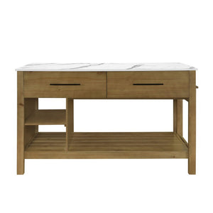 English Elm Agatha Pine Wood Kitchen Island with Marble Top Pull Out Table and Storage Shelves N775P494042W_N775P494043W
