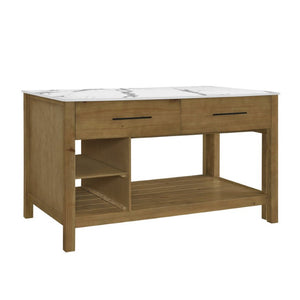 English Elm Agatha Pine Wood Kitchen Island with Marble Top Pull Out Table and Storage Shelves N775P494042W_N775P494043W