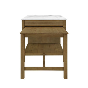 English Elm Agatha Pine Wood Kitchen Island with Marble Top Pull Out Table and Storage Shelves N775P494042W_N775P494043W