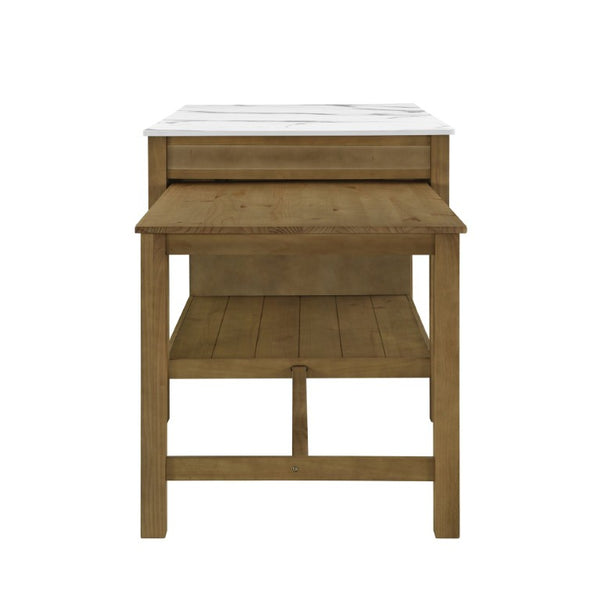 English Elm Agatha Pine Wood Kitchen Island with Marble Top Pull Out Table and Storage Shelves N775P494042W_N775P494043W