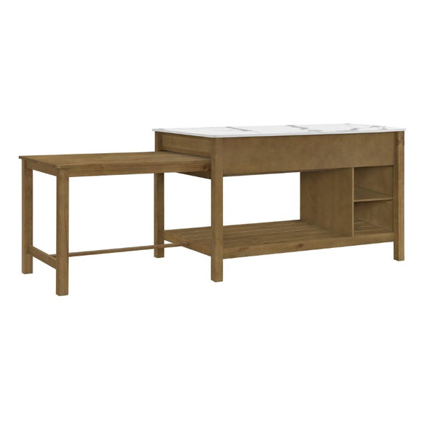 English Elm Agatha Pine Wood Kitchen Island with Marble Top Pull Out Table and Storage Shelves N775P494042W_N775P494043W