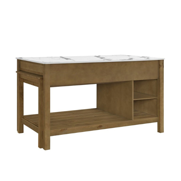 English Elm Agatha Pine Wood Kitchen Island with Marble Top Pull Out Table and Storage Shelves N775P494042W_N775P494043W