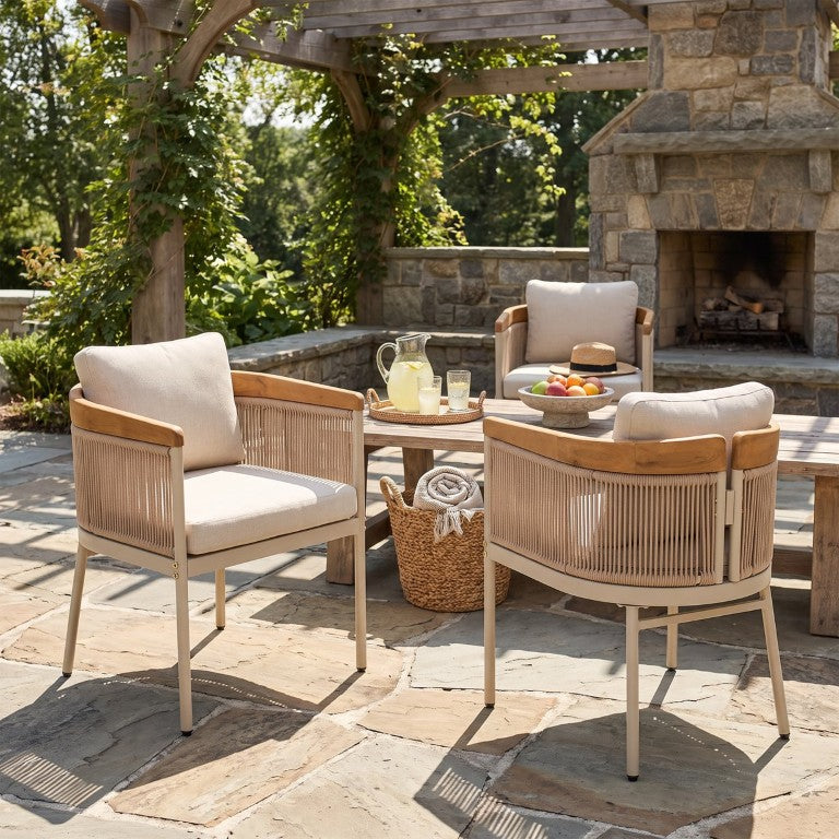 English Elm Sirena Outdoor Woven Rope Acacia Wood Arm Boho Dining Chairs for Patio Set of 2 N775P502066A