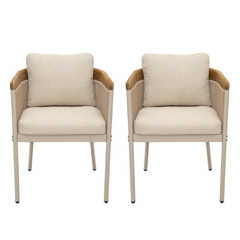English Elm Sirena Outdoor Woven Rope Acacia Wood Arm Boho Dining Chairs for Patio Set of 2 N775P502066A