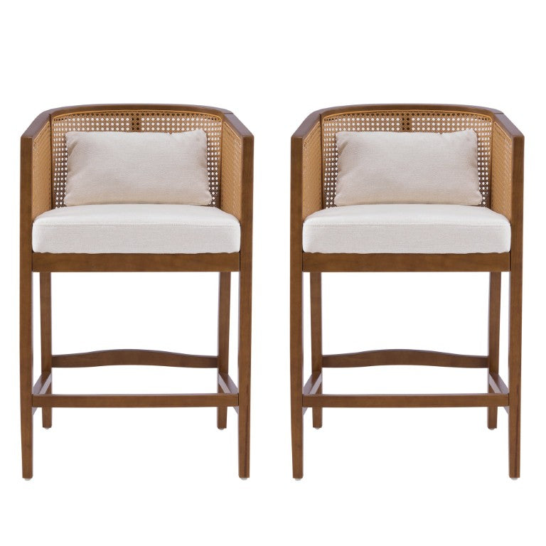 English Elm Mysie Barrel Back Rattan Cane Counter Stools with Rubberwood Frame Set of 2 N775P502383W