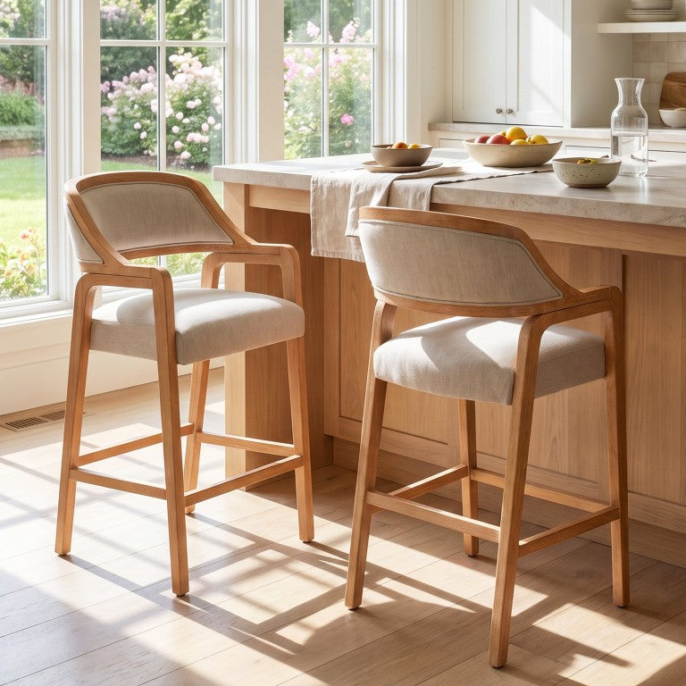 English Elm Alesia Rubberwood Counter Stools Upholstered Armchair Seating for Kitchen Island Natural Set of 2 N775P506033N