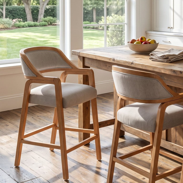 English Elm Alesia Rubberwood Counter Stools Upholstered Armchair Seating for Kitchen Island Natural Set of 2 N775P506033N