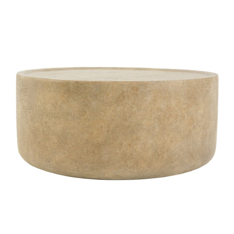 English Elm Gabrielle Outdoor MGO Drum Coffee Table Sculptural Round Stone Finish Patio Piece N775P508267B