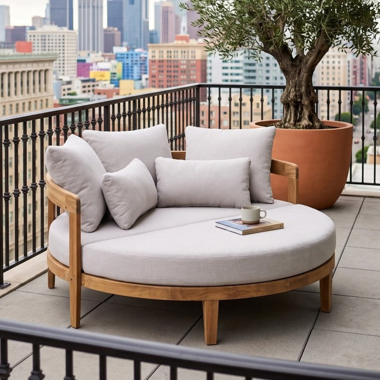 English Elm Bali Outdoor Round Acacia Wood Daybed with Cushions for Patio Pool Lounging N775P526832L