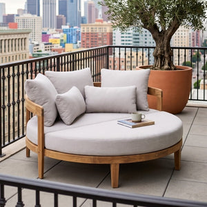 English Elm Bali Outdoor Round Acacia Wood Daybed with Cushions for Patio Pool Lounging N775P526832L