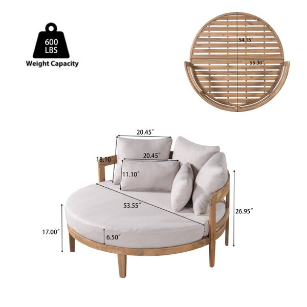 English Elm Bali Outdoor Round Acacia Wood Daybed with Cushions for Patio Pool Lounging N775P526832L