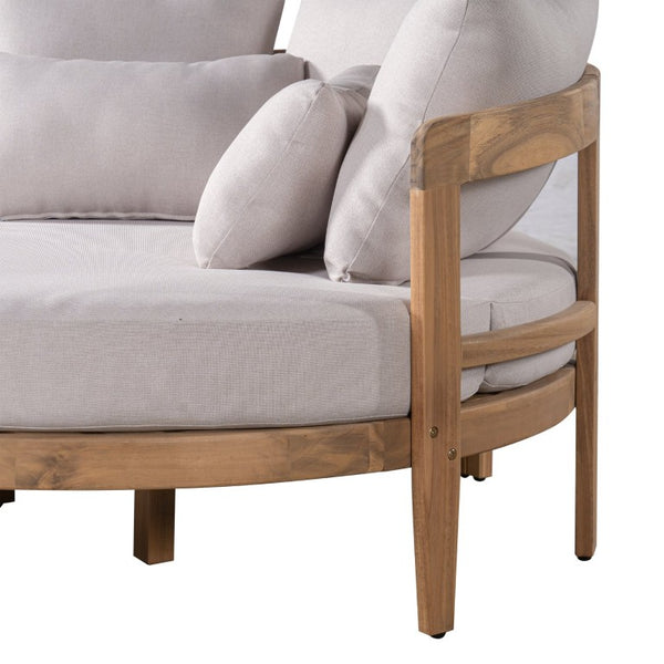 English Elm Bali Outdoor Round Acacia Wood Daybed with Cushions for Patio Pool Lounging N775P526832L