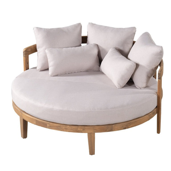 English Elm Bali Outdoor Round Acacia Wood Daybed with Cushions for Patio Pool Lounging N775P526832L
