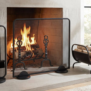 English Elm Freestanding Matte Black Iron Mesh Fireplace Screen Modern Farmhouse Spark Guard N775P528793B
