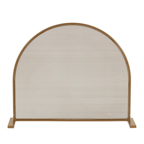 English Elm Freestanding Gold Arch Top Metal Fireplace Screen Single Panel Mesh Spark Guard N775P528898G