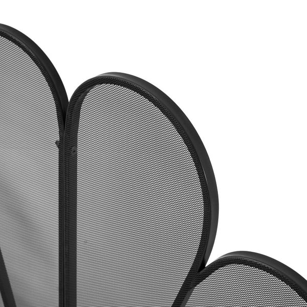 English Elm Black Peacock Fan Iron Mesh Fireplace Screen Ornate Freestanding Spark Guard N775P528937B