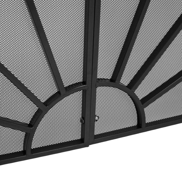 English Elm Black Peacock Fan Iron Mesh Fireplace Screen Ornate Freestanding Spark Guard N775P528937B