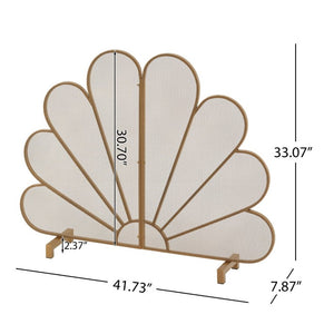 English Elm Gold Peacock Fan Iron Fireplace Screen Freestanding Two Panel Glam Spark Guard N775P528937G