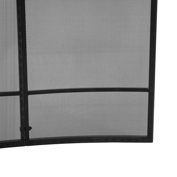 English Elm Black Iron Mesh Fireplace Screen Three Panel Curved Freestanding Spark Guard for Living Rooms N775P528975B