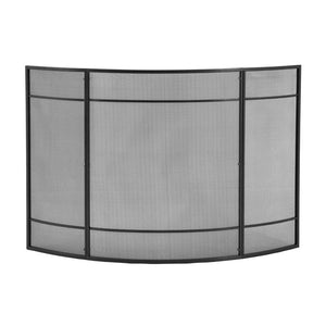 English Elm Black Iron Mesh Fireplace Screen Three Panel Curved Freestanding Spark Guard for Living Rooms N775P528975B