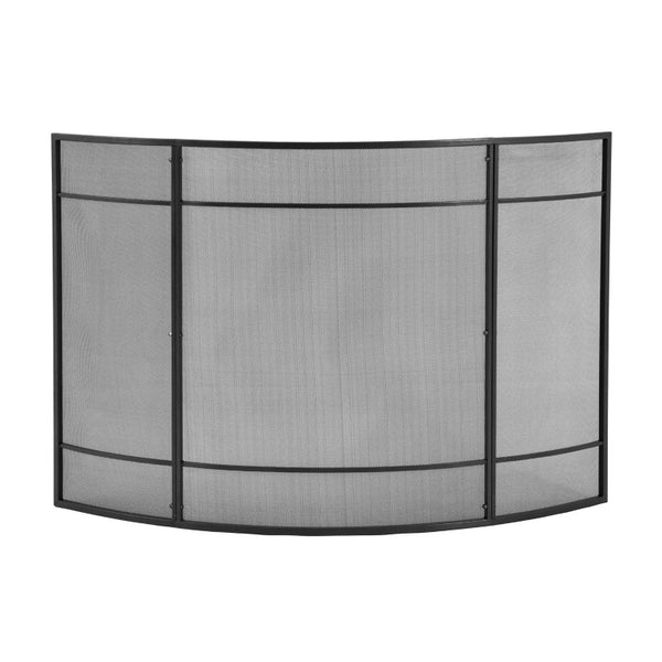 English Elm Black Iron Mesh Fireplace Screen Three Panel Curved Freestanding Spark Guard for Living Rooms N775P528975B