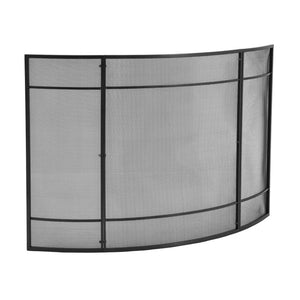 English Elm Black Iron Mesh Fireplace Screen Three Panel Curved Freestanding Spark Guard for Living Rooms N775P528975B