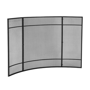 English Elm Black Iron Mesh Fireplace Screen Three Panel Curved Freestanding Spark Guard for Living Rooms N775P528975B