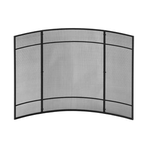 English Elm Black Iron Mesh Fireplace Screen Three Panel Curved Freestanding Spark Guard for Living Rooms N775P528975B