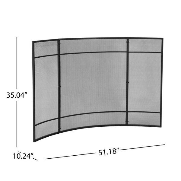 English Elm Black Iron Mesh Fireplace Screen Three Panel Curved Freestanding Spark Guard for Living Rooms N775P528975B