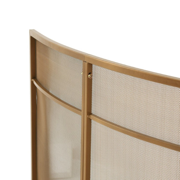 English Elm Gold Three Panel Curved Iron Mesh Fireplace Screen Spark Guard for Indoor Living Rooms Fireplace Screen N775P528975G