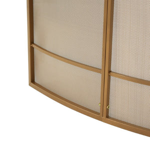 English Elm Gold Three Panel Curved Iron Mesh Fireplace Screen Spark Guard for Indoor Living Rooms Fireplace Screen N775P528975G