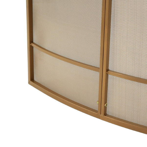 English Elm Gold Three Panel Curved Iron Mesh Fireplace Screen Spark Guard for Indoor Living Rooms Fireplace Screen N775P528975G
