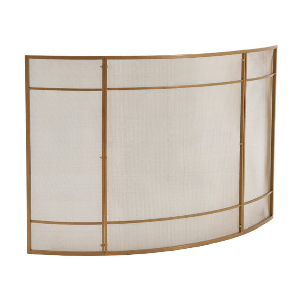 English Elm Gold Three Panel Curved Iron Mesh Fireplace Screen Spark Guard for Indoor Living Rooms Fireplace Screen N775P528975G