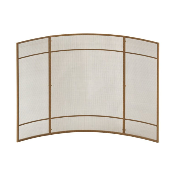 English Elm Gold Three Panel Curved Iron Mesh Fireplace Screen Spark Guard for Indoor Living Rooms Fireplace Screen N775P528975G