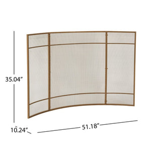 English Elm Gold Three Panel Curved Iron Mesh Fireplace Screen Spark Guard for Indoor Living Rooms Fireplace Screen N775P528975G