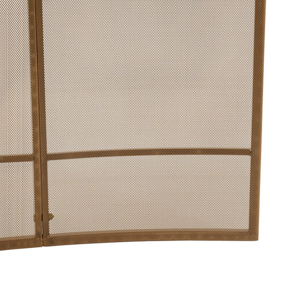 English Elm Gold Three Panel Curved Iron Mesh Fireplace Screen Spark Guard for Indoor Living Rooms Fireplace Screen N775P528975G