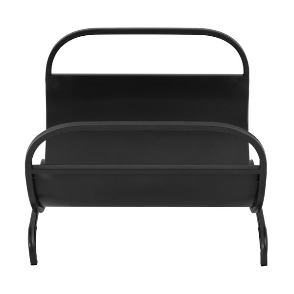 English Elm Modern Matte Black Fireplace Accessory Kit with Log Rack Bucket and Hearth Tools N775P529014B