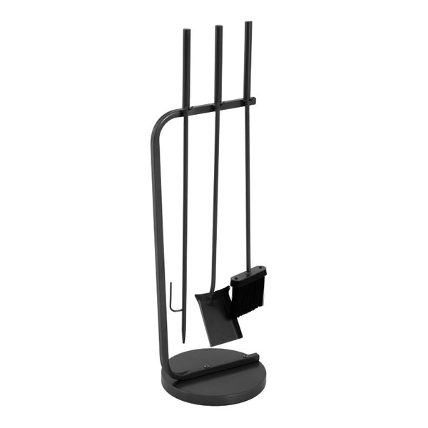 English Elm Modern Matte Black Fireplace Accessory Kit with Log Rack Bucket and Hearth Tools N775P529014B