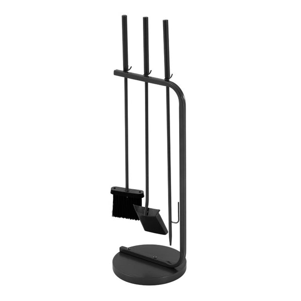 English Elm Modern Matte Black Fireplace Accessory Kit with Log Rack Bucket and Hearth Tools N775P529014B