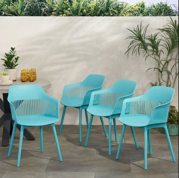 English Elm Dahlia Outdoor Polypropylene Arm Chair Set of 4 Uv Resistant Slat Back Patio Seating N776P243705T