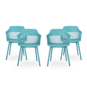 English Elm Dahlia Outdoor Polypropylene Arm Chair Set of 4 Uv Resistant Slat Back Patio Seating N776P243705T