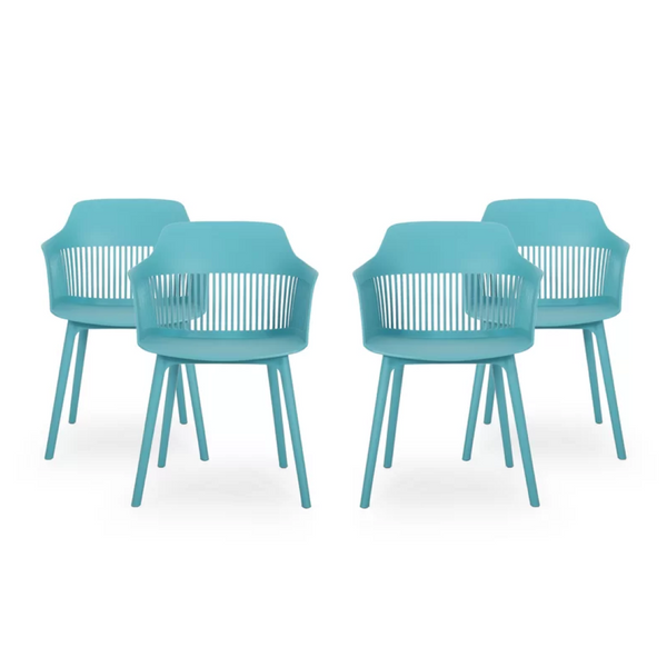 English Elm Dahlia Outdoor Polypropylene Arm Chair Set of 4 Uv Resistant Slat Back Patio Seating N776P243705T