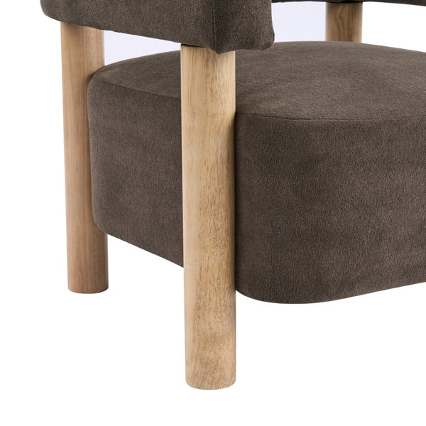 English Elm Upholstered Velvet Accent Chair with Rubberwood Legs Spring Cushion Living Room Seat Dark Brown,Natural N776P268327D