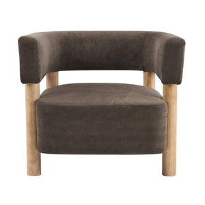 English Elm Upholstered Velvet Accent Chair with Rubberwood Legs Spring Cushion Living Room Seat Dark Brown,Natural N776P268327D