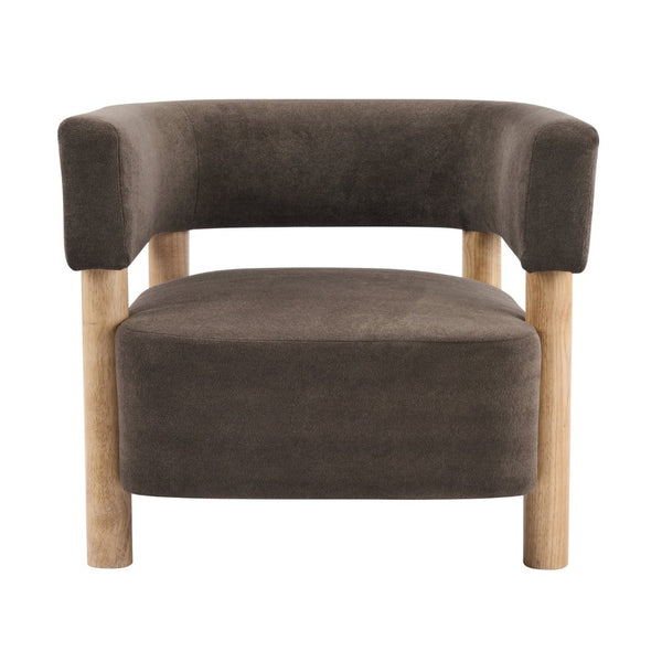 English Elm Upholstered Velvet Accent Chair with Rubberwood Legs Spring Cushion Living Room Seat Dark Brown,Natural N776P268327D